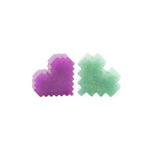 Two Handmade Pixelated Glitter Heart Resin Pins